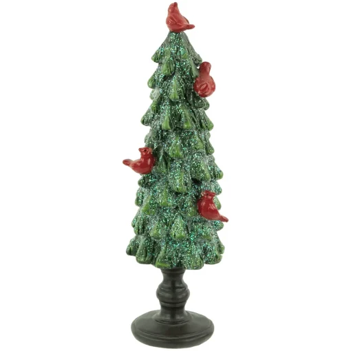 Sale Glittered Christmas Tree with Cardinals Decoration - 8.75" - Green and Red Trees