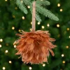 Glittered Feather Christmas Ball Ornament - 6" - Rust Orange Glass