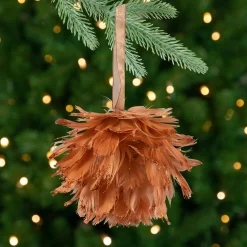 Glittered Feather Christmas Ball Ornament - 6" - Rust Orange Glass
