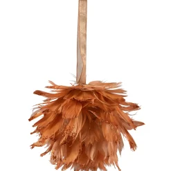 Glittered Feather Christmas Ball Ornament - 6" - Rust Orange Glass