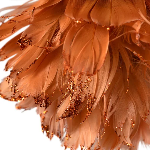 Glittered Feather Christmas Ball Ornament - 6" - Rust Orange Glass