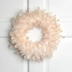 Online Glittered Feathers Christmas Wreath - 14.5" - Unlit - Peach Pre Decorated