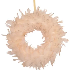 Online Glittered Feathers Christmas Wreath - 14.5" - Unlit - Peach Pre Decorated