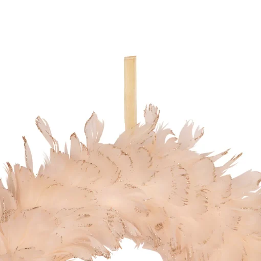 Online Glittered Feathers Christmas Wreath - 14.5" - Unlit - Peach Pre Decorated