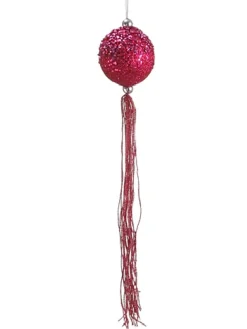 Hot Glittered Fuchsia Pink Christmas Ball Ornament with Tassels 12" (304mm) Glass
