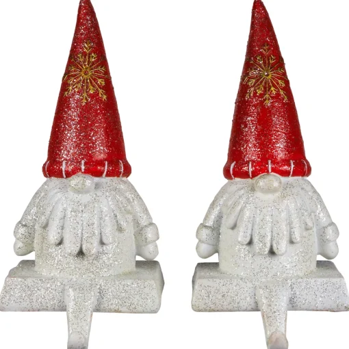 Sale Glittered Gnome Christmas Stocking Holders - 8.25" - Set of 2 Stocking Holders