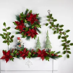 Online Glittered Holly with Berry Christmas Garland - 3.5' x 9" - Unlit Unlit