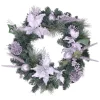 Hot Glittered Poinsettia with Pine Cones Artificial Christmas Wreath - 24" - Unlit Pre Decorated