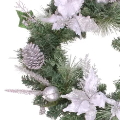 Hot Glittered Poinsettia with Pine Cones Artificial Christmas Wreath - 24" - Unlit Pre Decorated