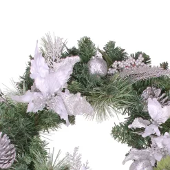 Hot Glittered Poinsettia with Pine Cones Artificial Christmas Wreath - 24
