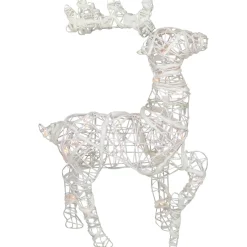 Online Glittered Rattan Reindeer Outdoor Christmas Decoration - 30" - White - Clear Lights Animals