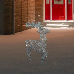 Online Glittered Rattan Reindeer Outdoor Christmas Decoration - 30" - White - Clear Lights Animals
