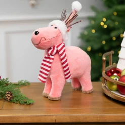 Glittered Reindeer in Winter Hat and Scarf Christmas Figure - 9" Animals