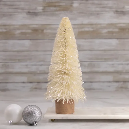 Best Glittered Sisal Christmas Tree with Wooden Base Decoration - 8.75" - Cream Trees