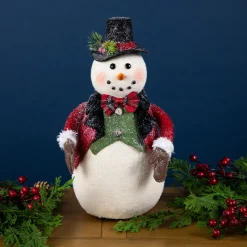New Glittered Snowman with Vest and Bow Tie Christmas Figure - 12.5" Snowmen