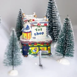 New Glittered Snowy Toy Shop Christmas Village Building - 4" Building Sets
