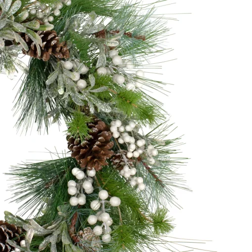 Sale Glittered White Berry and Pinecone Artificial Christmas Wreath, 30-Inch, Unlit Unlit