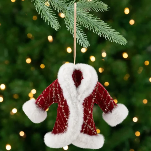 Clearance Glittered Winter Coat with Plush Trim Christmas Ornament - 6.5" - Red Fashion & Beauty