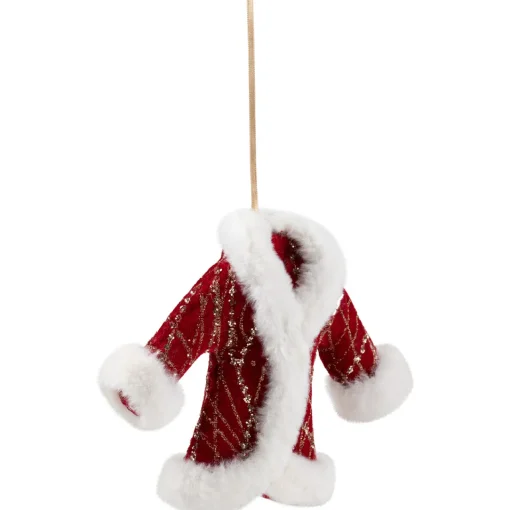 Clearance Glittered Winter Coat with Plush Trim Christmas Ornament - 6.5" - Red Fashion & Beauty