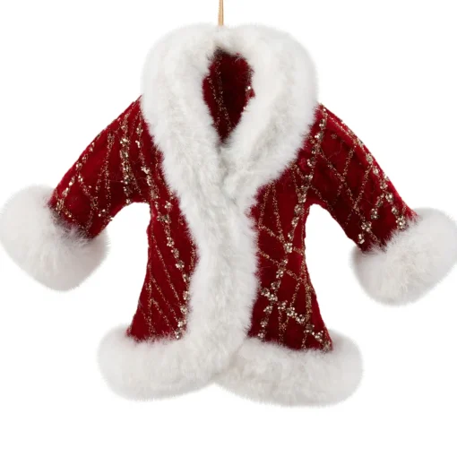 Clearance Glittered Winter Coat with Plush Trim Christmas Ornament - 6.5" - Red Fashion & Beauty