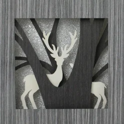 Clearance Glittered Woodland Deer Silhouette Box Framed Christmas Decoration - 12" Novelty