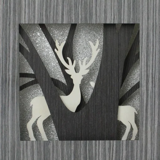 Clearance Glittered Woodland Deer Silhouette Box Framed Christmas Decoration - 12" Novelty