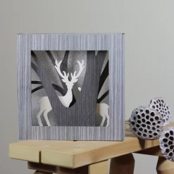 Clearance Glittered Woodland Deer Silhouette Box Framed Christmas Decoration - 12" Novelty