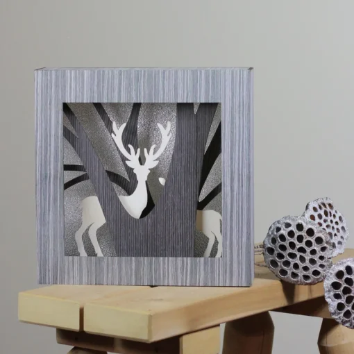 Clearance Glittered Woodland Deer Silhouette Box Framed Christmas Decoration - 12" Novelty