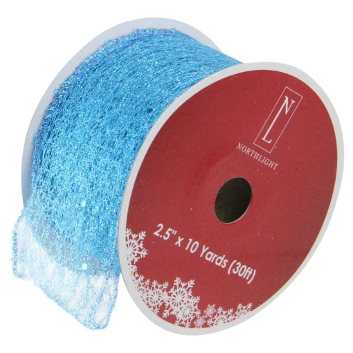 Sale Glittering Blue Solid Wired Christmas Craft Ribbon 2.5" x 10 Yards Ribbons & Bows