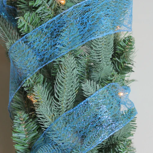 Sale Glittering Blue Solid Wired Christmas Craft Ribbon 2.5" x 10 Yards Ribbons & Bows