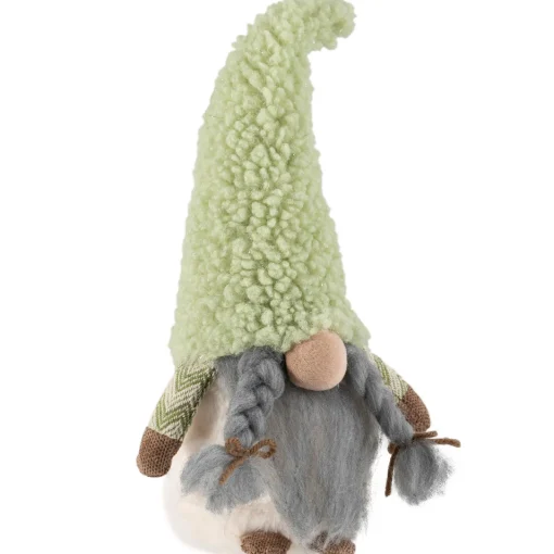 Sale Gnome Girl in Faux Fur Hat Christmas Figure - 12" - Green Gnomes