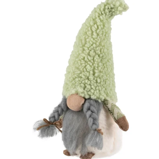Sale Gnome Girl in Faux Fur Hat Christmas Figure - 12" - Green Gnomes