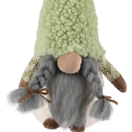 Sale Gnome Girl in Faux Fur Hat Christmas Figure - 12" - Green Gnomes