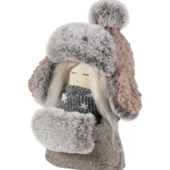 New Gnome Girl with Plush Trapper Hat Christmas Figure - 5.5