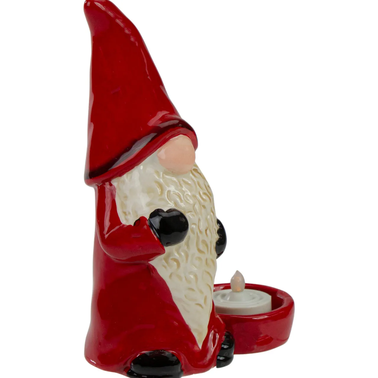 Clearance Gnome Tea Light Christmas Candle Holder - 7" - Red and Black Candles
