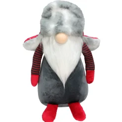 Clearance Gnome with Fur Trapper Hat and Striped Arms Christmas Figure - 14" - Grey and Red Gnomes