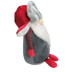 Clearance Gnome with Fur Trapper Hat and Striped Arms Christmas Figure - 14" - Grey and Red Gnomes