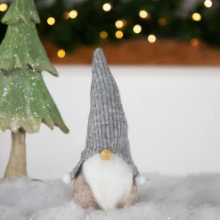 Gnome with Knitted Pom Pom Hat Christmas Figure - 9" - Beige Gnomes