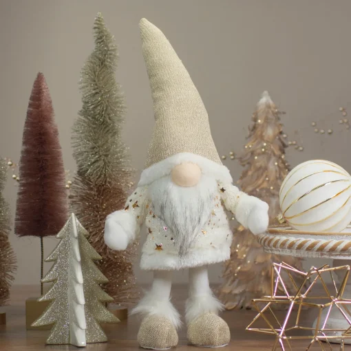 Outlet Gnome with Stars and Faux Fur Sweater Christmas Decoration - 17" - White and Cream Gnomes