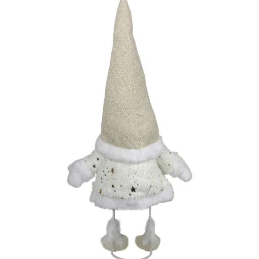 Outlet Gnome with Stars and Faux Fur Sweater Christmas Decoration - 17" - White and Cream Gnomes