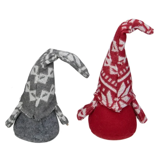 Online Gnomes with Nordic Hats Christmas Ornaments - 7" - Red and Gray - Set of 2 Gnomes