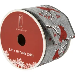 Sale Gray and Red Cardinal Wired Craft Christmas Ribbon 2.5" x 10 Yards Ribbons & Bows