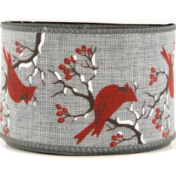 Sale Gray and Red Cardinal Wired Craft Christmas Ribbon 2.5