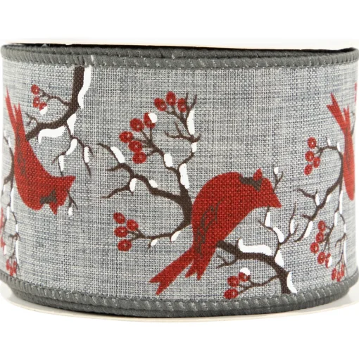 Sale Gray and Red Cardinal Wired Craft Christmas Ribbon 2.5" x 10 Yards Ribbons & Bows