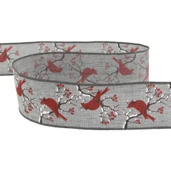 Sale Gray and Red Cardinal Wired Craft Christmas Ribbon 2.5