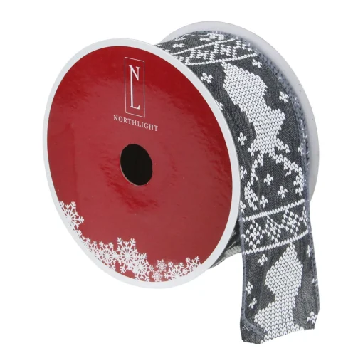 Outlet Gray and White Nordic Reindeer Christmas Wired Craft Ribbon 2.5" x 16 Yards Ribbons & Bows