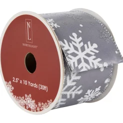 Outlet Gray and White Shimmering Snowflakes Wired Craft Christmas Ribbon 2.5" x 10 Yards Ribbons & Bows