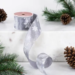 Outlet Gray and White Shimmering Snowflakes Wired Craft Christmas Ribbon 2.5" x 10 Yards Ribbons & Bows
