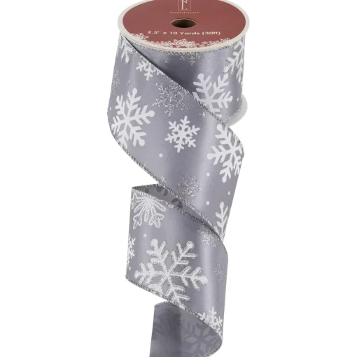Outlet Gray and White Shimmering Snowflakes Wired Craft Christmas Ribbon 2.5" x 10 Yards Ribbons & Bows