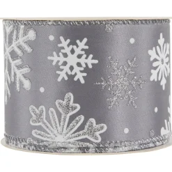 Outlet Gray and White Shimmering Snowflakes Wired Craft Christmas Ribbon 2.5